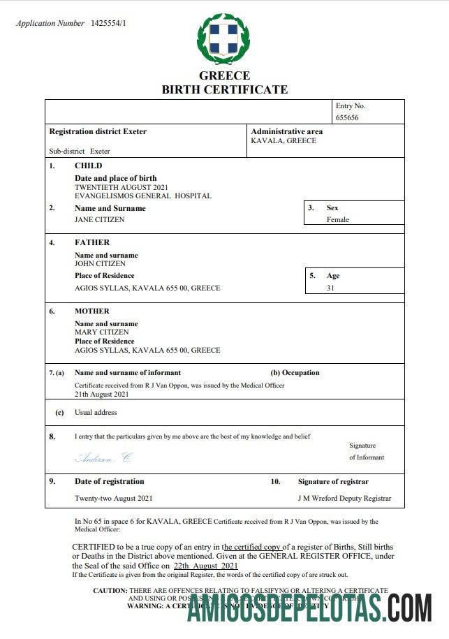 Para baixar modelo Word e PDF de certidão de nascimento na Grécia